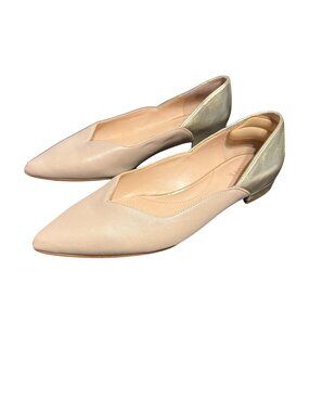 Talbots Nude Gold Pointed Toe Leather Flats Slip On Shoes Workwear Size 7.5